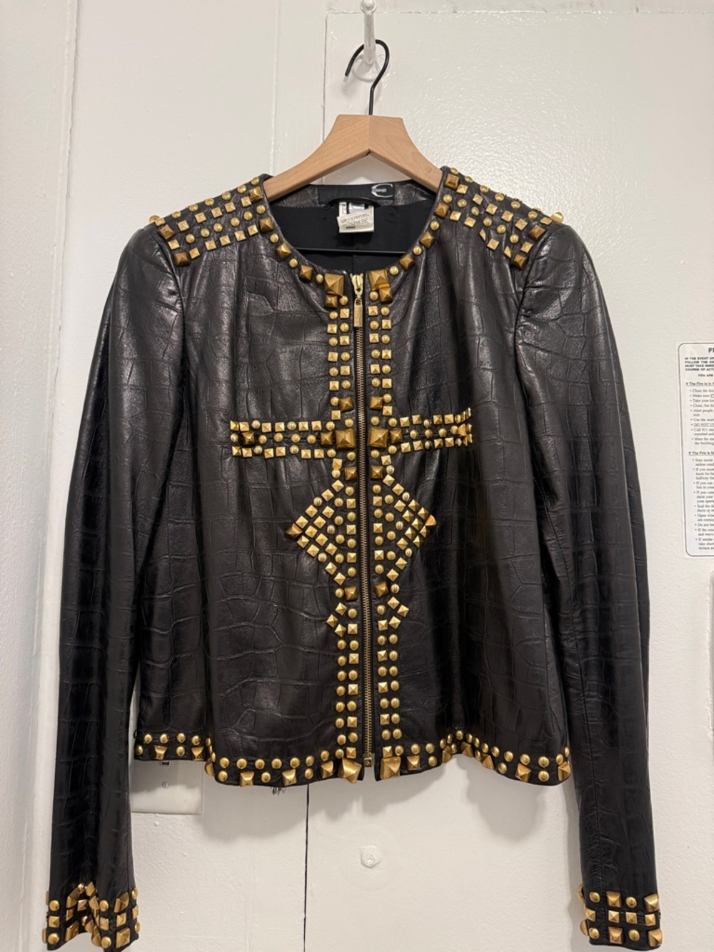 Rare Just Cavalli Croc Embossed Studded Leather Jacket